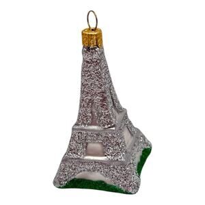 Eiffel Tower Paris France Silver Glitter Christmas Tree Ornament Travel Tourist